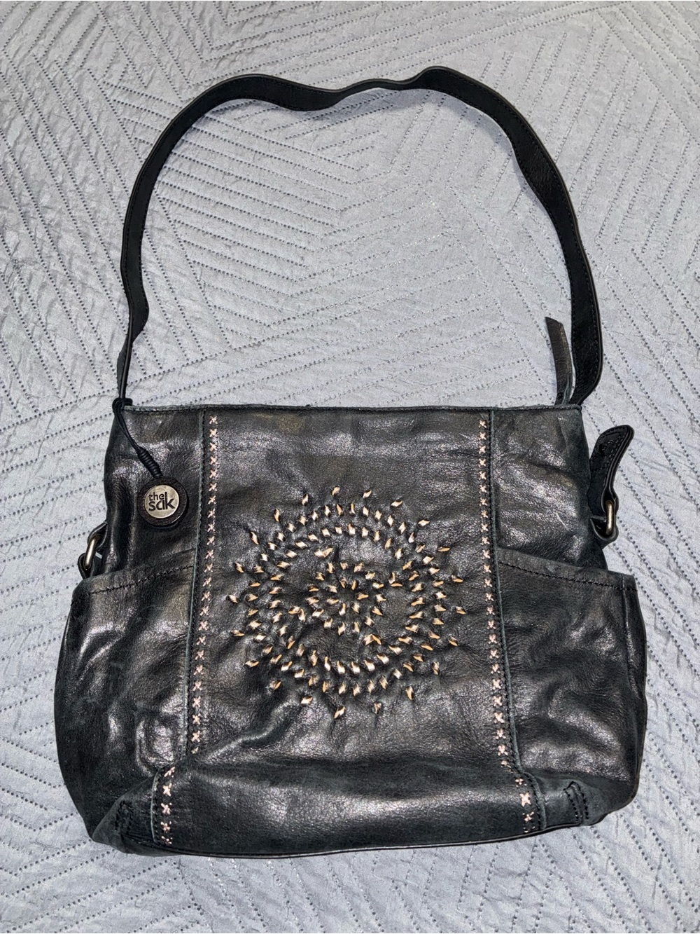 The Sak Black Leather Shoulder Bag with Spiral Stud Detail